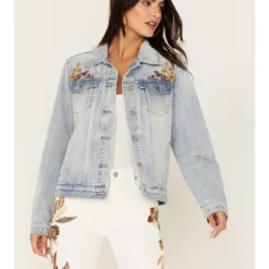 Driftwood Women's Falling Sunflower Light Wash Denim Jacket