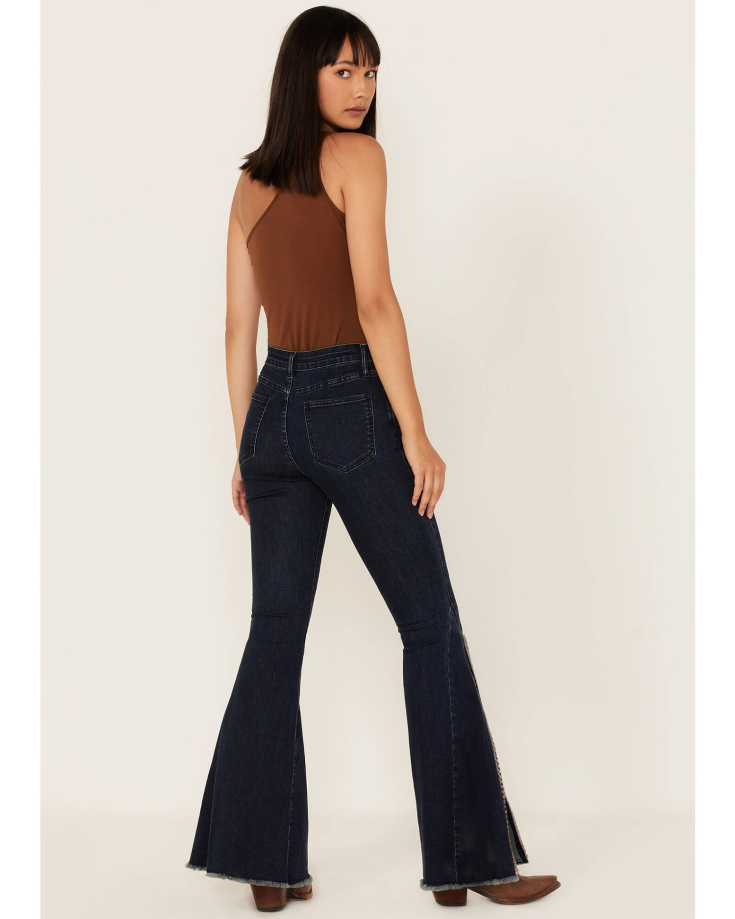 Saints & Hearts Women's Dark Wash High Rise Embroidered Slit Flare Jeans 3 Saints & Hearts Women's Dark Wash High Rise Embroidered Slit Flare Jeans - Image 3