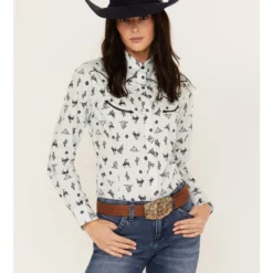 Wrangler Women's Desert Toss Long Sleeve Western Pearl Snap Shirt
