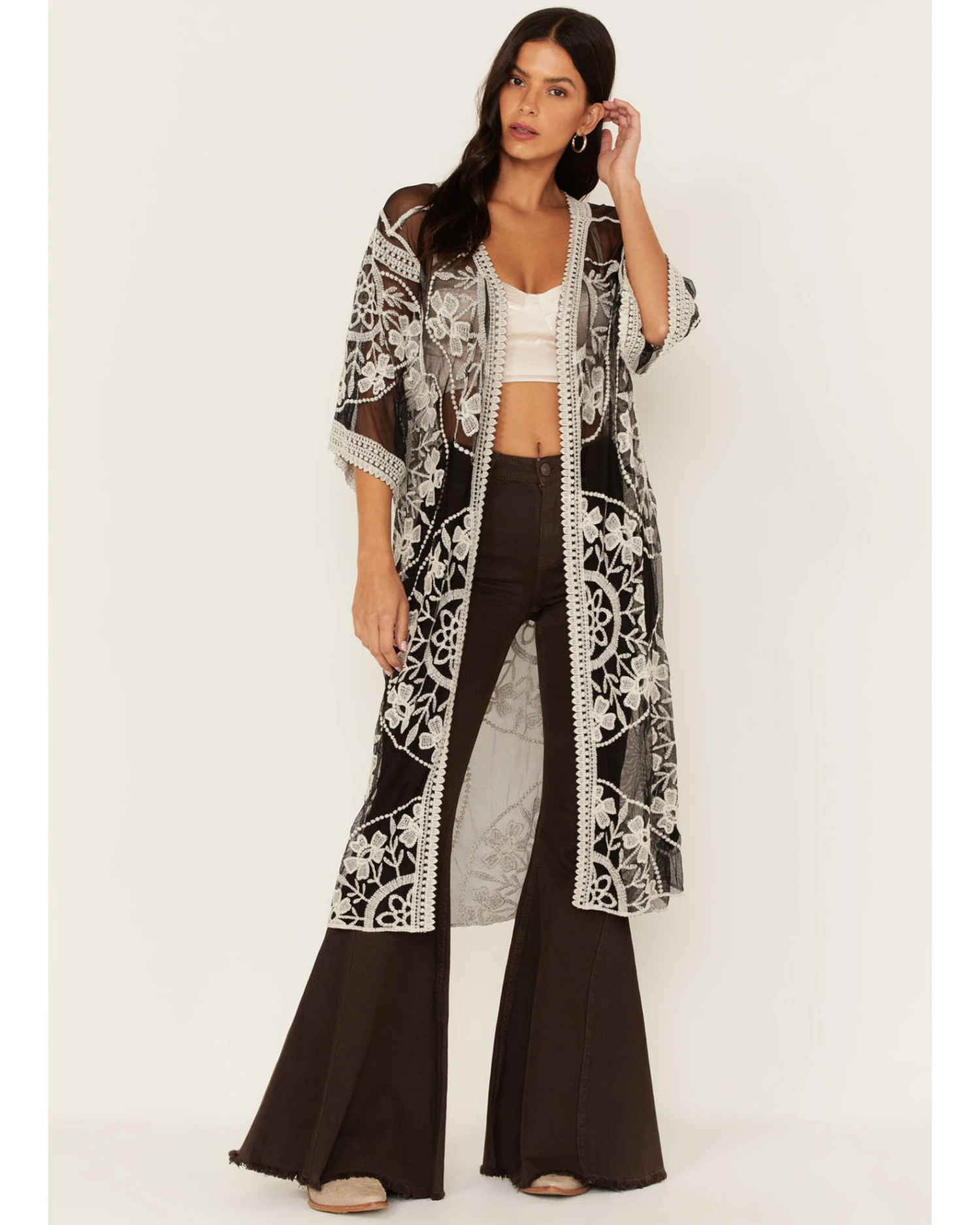 Shyanne Women's Floral Lace Kimono 1 Shyanne Women's Floral Lace Kimono