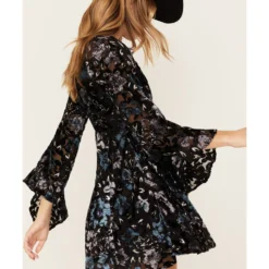 Shyanne Women's Flare Sleeve Burn Out Velvet Dress