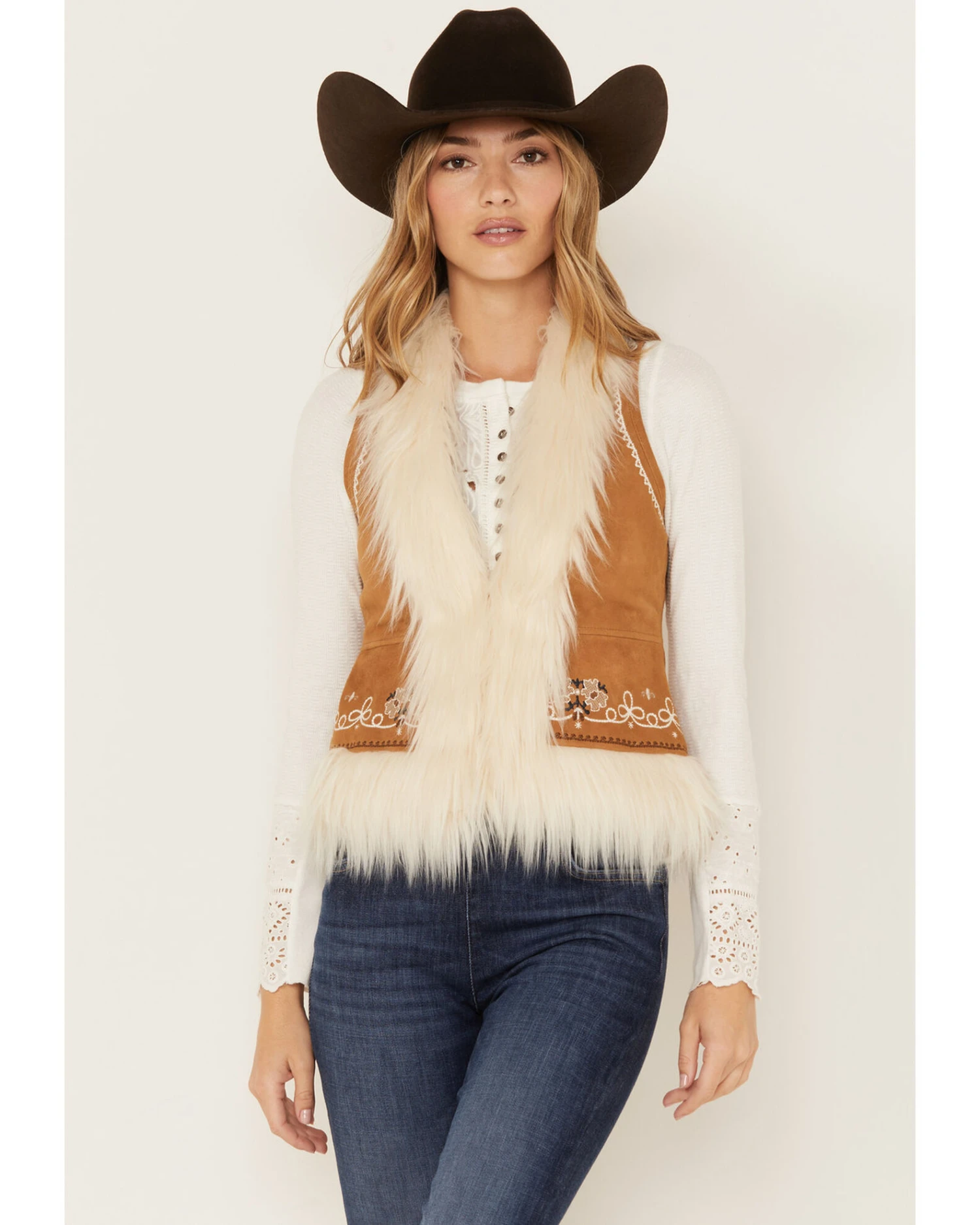 Shyanne Women's Fur Trim Embroidered Vest 1 Shyanne Women's Fur Trim Embroidered Vest