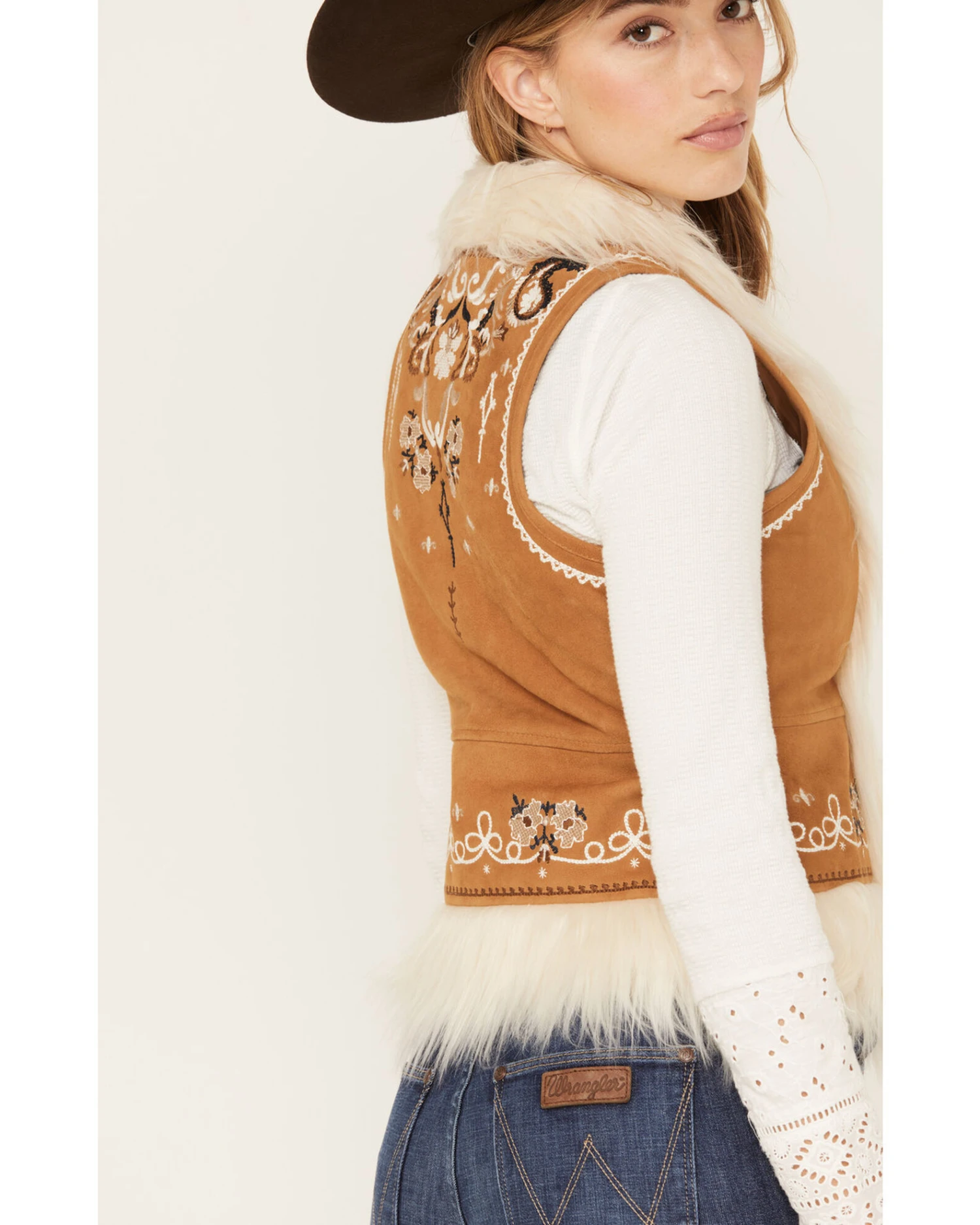 Shyanne Women's Fur Trim Embroidered Vest 4 Shyanne Women's Fur Trim Embroidered Vest - Image 4