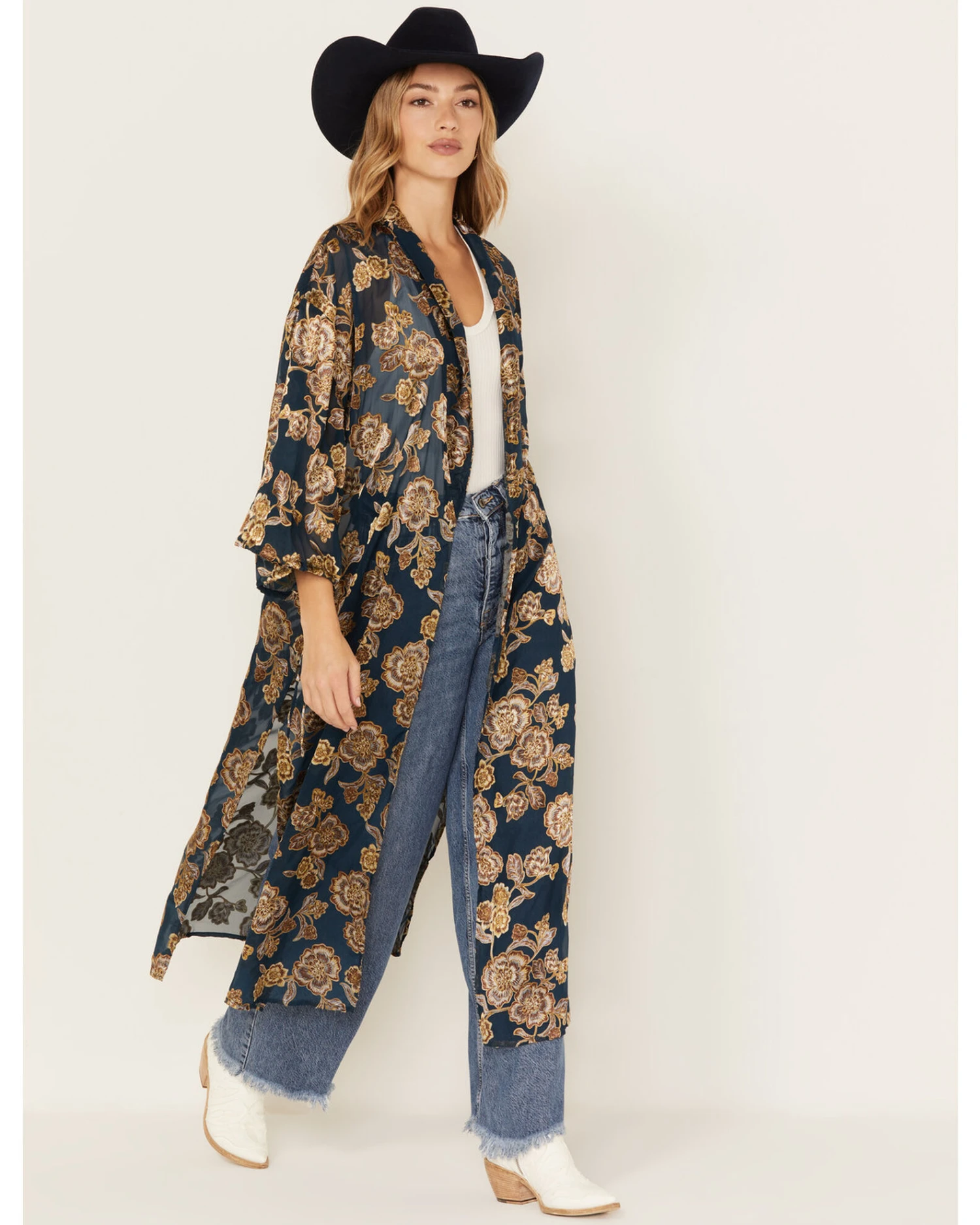 Shyanne Women's Burnout Floral Print Kimono 1 Shyanne Women's Burnout Floral Print Kimono