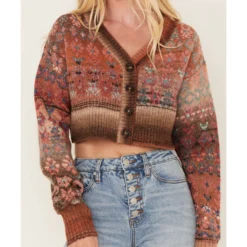 Cleo + Wolf Women's Geo Pattern Knit Cropped Cardigan 6 Cleo + Wolf Women's Geo Pattern Knit Cropped Cardigan -Default Template 4 2000380760 250 P3