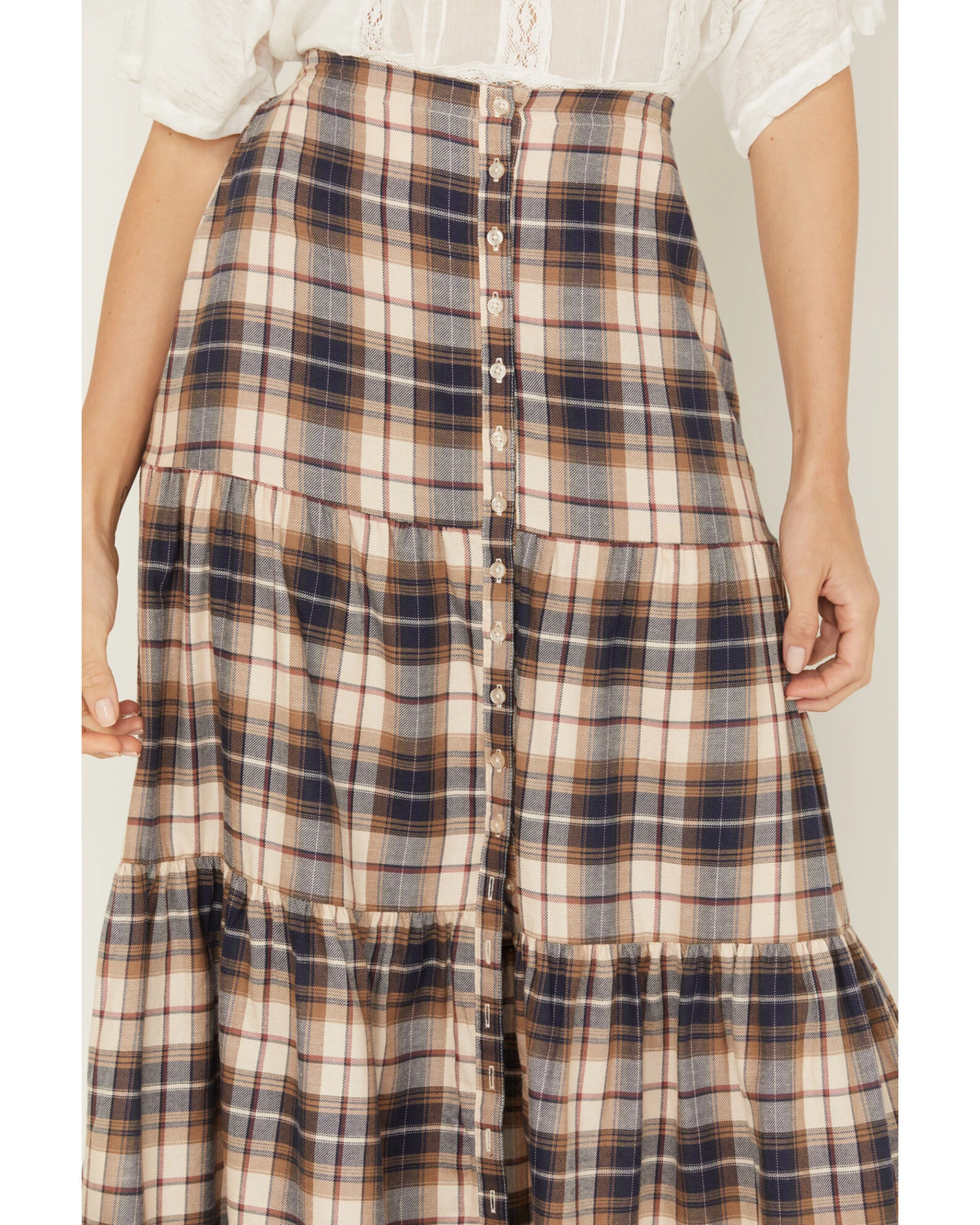 Cleo + Wolf Women's Plaid Print Button Front Midi Skirt 3 Cleo + Wolf Women's Plaid Print Button Front Midi Skirt - Image 3