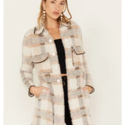 Rock & Roll Denim Women's Plaid Print Eyelash Knit Coat