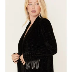 Rock & Roll Denim Women's Shimmer Velvet & Rhinestone Fringe Blazer -Default Template 4 2000381072 001 P3