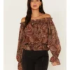Flying Tomato Women's Paisley Print Off The Shoulder Top