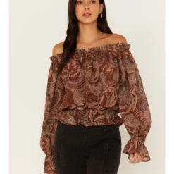 Flying Tomato Women's Paisley Print Off The Shoulder Top