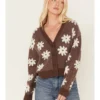 Beyond The Radar Women's Daisy Flower Print Knit Cardigan