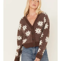 Beyond The Radar Women's Daisy Flower Print Knit Cardigan