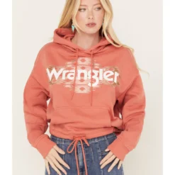 Wrangler Retro Women's Southwestern Print Logo Cropped Long Sleeve Hoodie