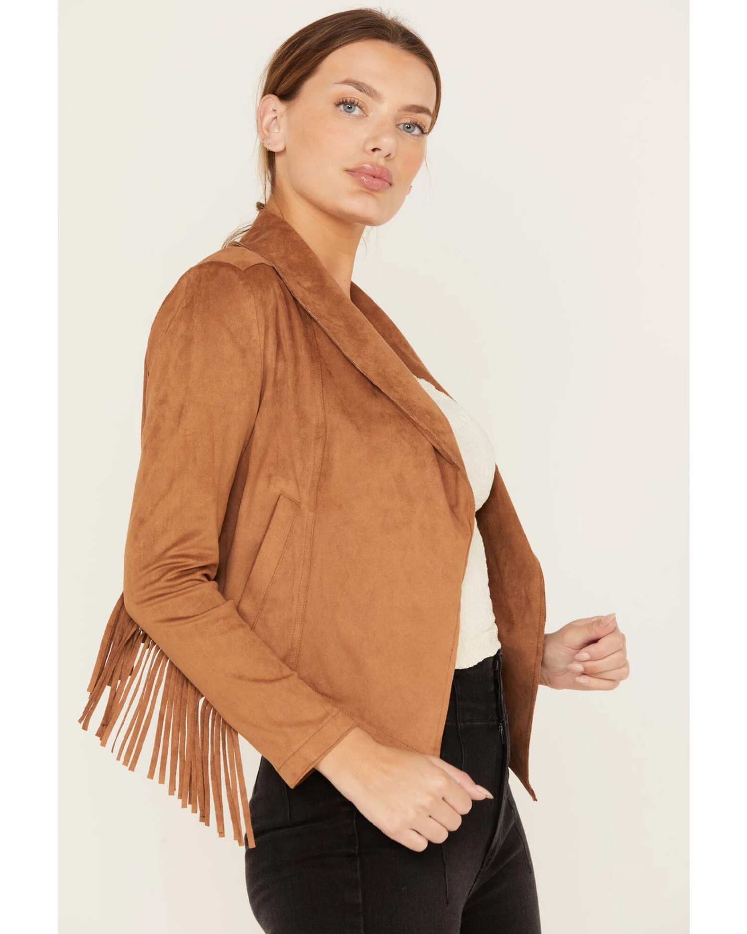 Shyanne Women's Crop Fringe Faux Suede Jacket 2 Shyanne Women's Crop Fringe Faux Suede Jacket - Image 2