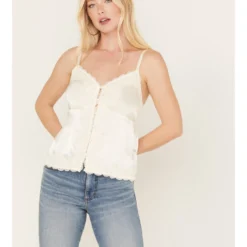 Shyanne Women's Button Front Lace Trimmed Tank Top