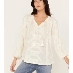 Shyanne Women's Long Sleeve Embellished Boho Blouse