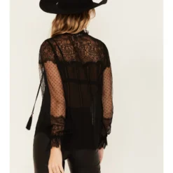 Wonderwest Women's Lace Sheer Sleeve Button Blouse -Default Template 4 2000383187 001 P4