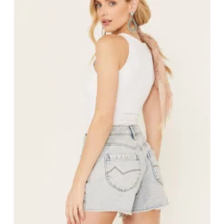 Cleo + Wolf Women's Light Wash Mid Rise Denim Distressed Shorts -Default Template 4 2000383231 412 P3