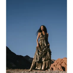 Flying Tomato Women's Metallic Tiered Maxi Dress