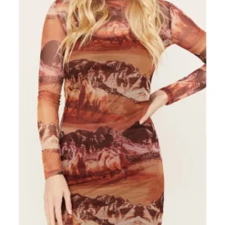 Rock & Roll Denim Women's Mesh Printed Long Sleeve Dress -Default Template 4 2000384987 220 P3