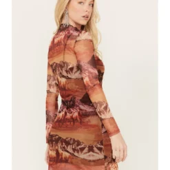 Rock & Roll Denim Women's Mesh Printed Long Sleeve Dress -Default Template 4 2000384987 220 P4