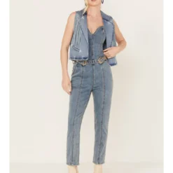 Rock & Roll Denim Women's Medium Wash Cropped Denim Fringe Vest