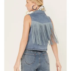 Rock & Roll Denim Women's Medium Wash Cropped Denim Fringe Vest -Default Template 4 2000385002 400 P4