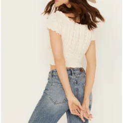 Cleo + Wolf Women's Knit Eyelet Smocked Crop Top 7 Cleo + Wolf Women's Knit Eyelet Smocked Crop Top -Default Template 4 2000386295 110 P4