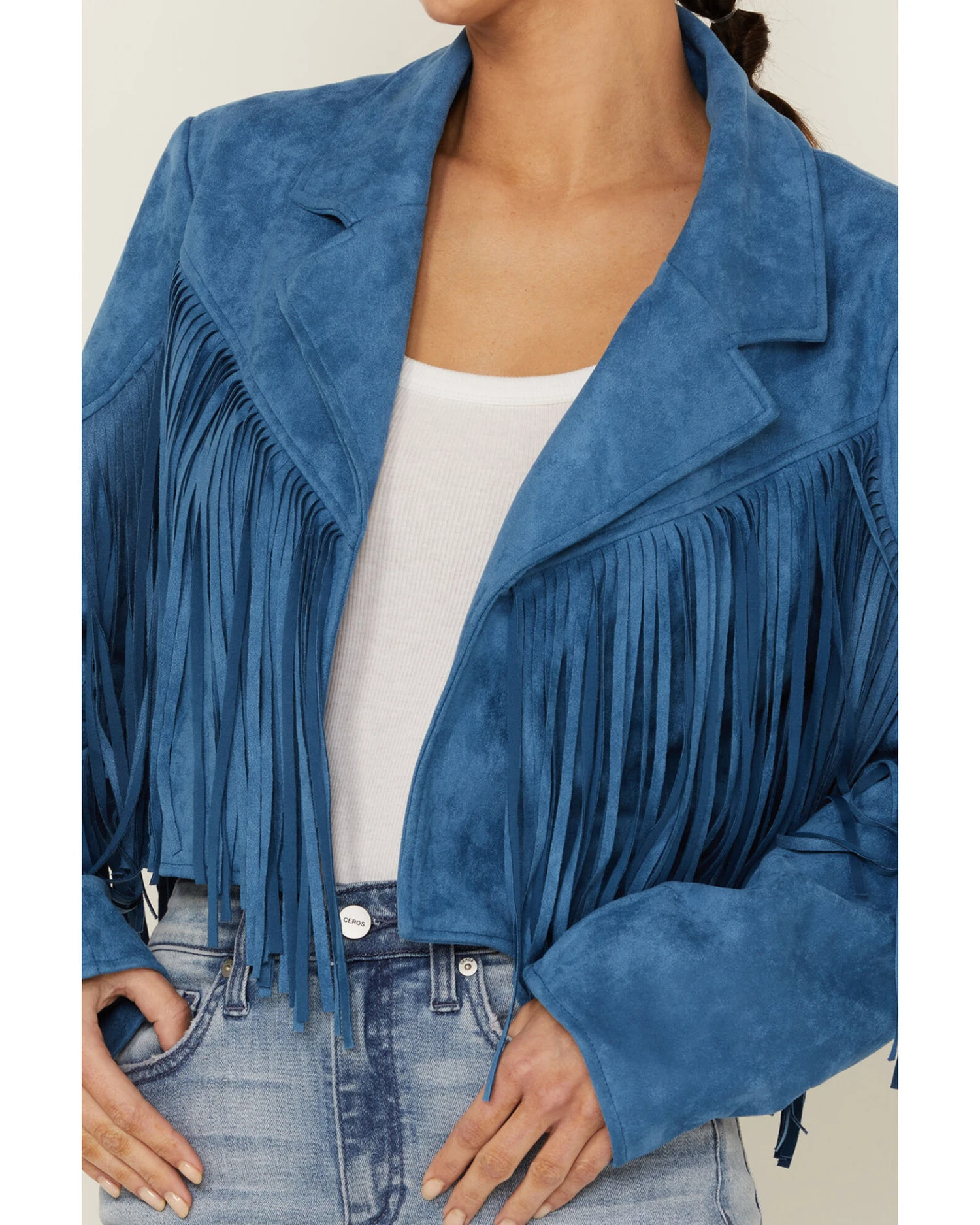 Saints & Hearts Women's Faux Suede Cropped Fringe Jacket 2 Saints & Hearts Women's Faux Suede Cropped Fringe Jacket - Image 2