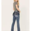 Miss Me Women's Low Rise Dark Wash Tonal Americana Border Bootcut Jeans