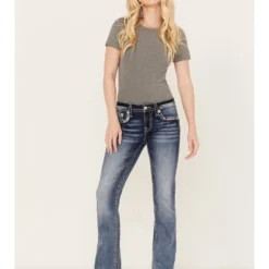 Miss Me Women's Low Rise Dark Wash Tonal Americana Border Bootcut Jeans -Default Template 4 2000387015 416 P3