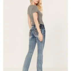 Miss Me Women's Dark Wash Mid Rise Non-Flap Dream Catcher Bootcut Jeans