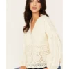Miss Me Women's Crochet Long Sleeve Top