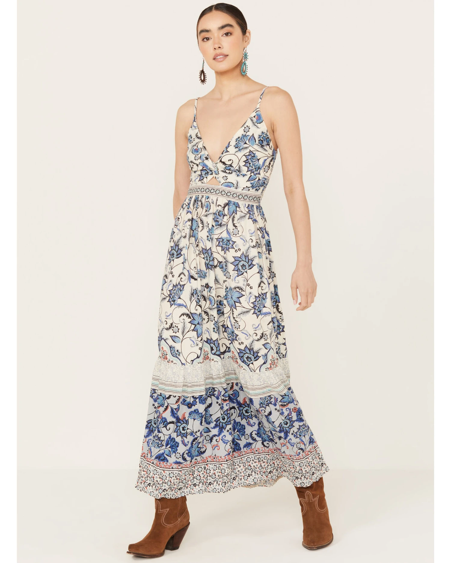 Angie Women's Knot Front Border Maxi Dress 1 Angie Women's Knot Front Border Maxi Dress