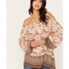 Wild Moss Women's Floral Border Peasant Top