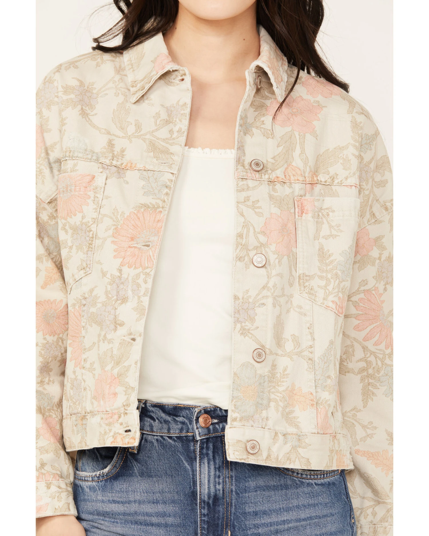 Free People Women's Floral Printed Denim Jacket 3 Free People Women's Floral Printed Denim Jacket - Image 3