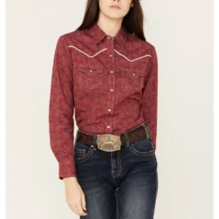 Ely Walker Women's Long Sleeve Paisley Print Western Pearl Snap Shirt