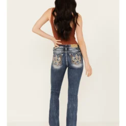 Miss Me Women's Dark Wash Mid Rise Double Horseshoe Stretch Bootcut Jeans