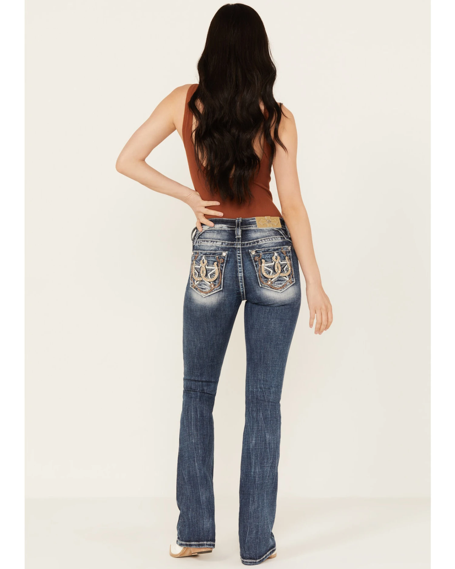 Miss Me Women's Dark Wash Mid Rise Double Horseshoe Stretch Bootcut Jeans 1 Miss Me Women's Dark Wash Mid Rise Double Horseshoe Stretch Bootcut Jeans