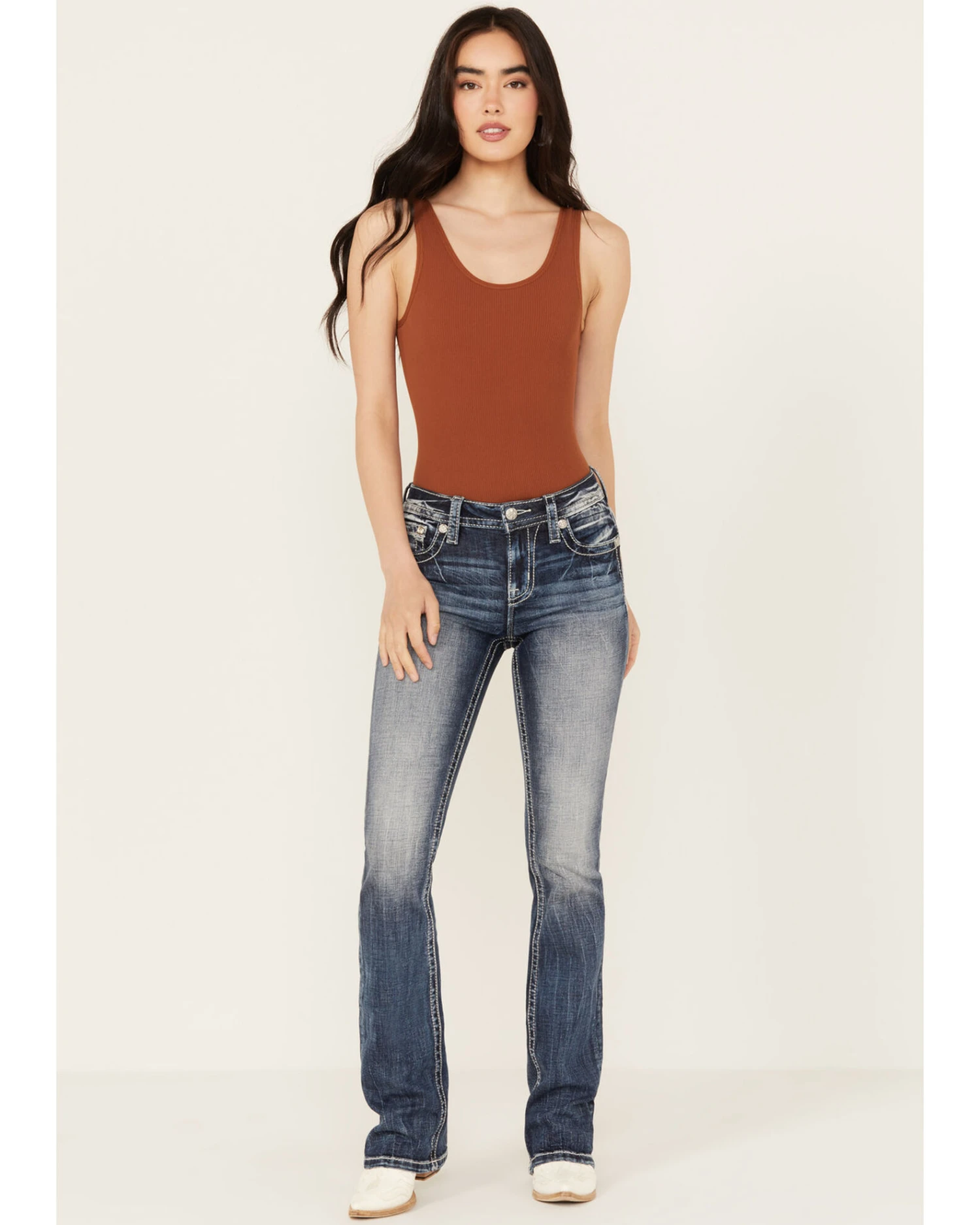 Miss Me Women's Dark Wash Mid Rise Double Horseshoe Stretch Bootcut Jeans 3 Miss Me Women's Dark Wash Mid Rise Double Horseshoe Stretch Bootcut Jeans - Image 3