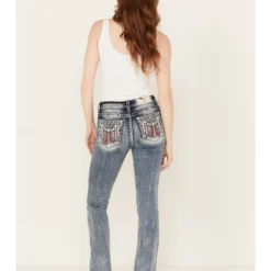 Miss Me Women's Medium Wash Mid Rise Americana Dreamcatcher Stretch Bootcut Jeans