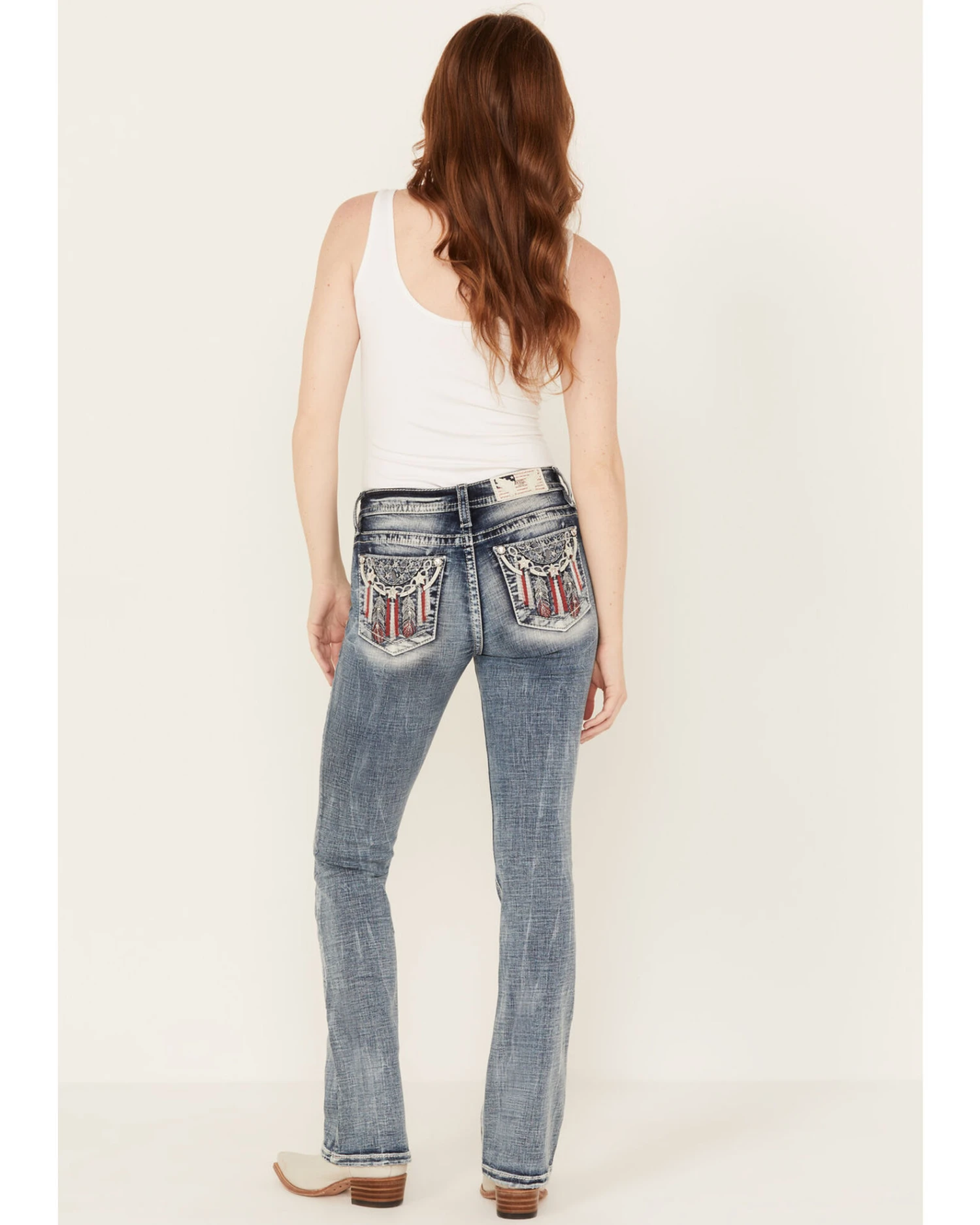 Miss Me Women's Medium Wash Mid Rise Americana Dreamcatcher Stretch Bootcut Jeans 1 Miss Me Women's Medium Wash Mid Rise Americana Dreamcatcher Stretch Bootcut Jeans