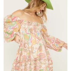 Flying Tomato Women's Paisley Print Ruffle Mini Dress