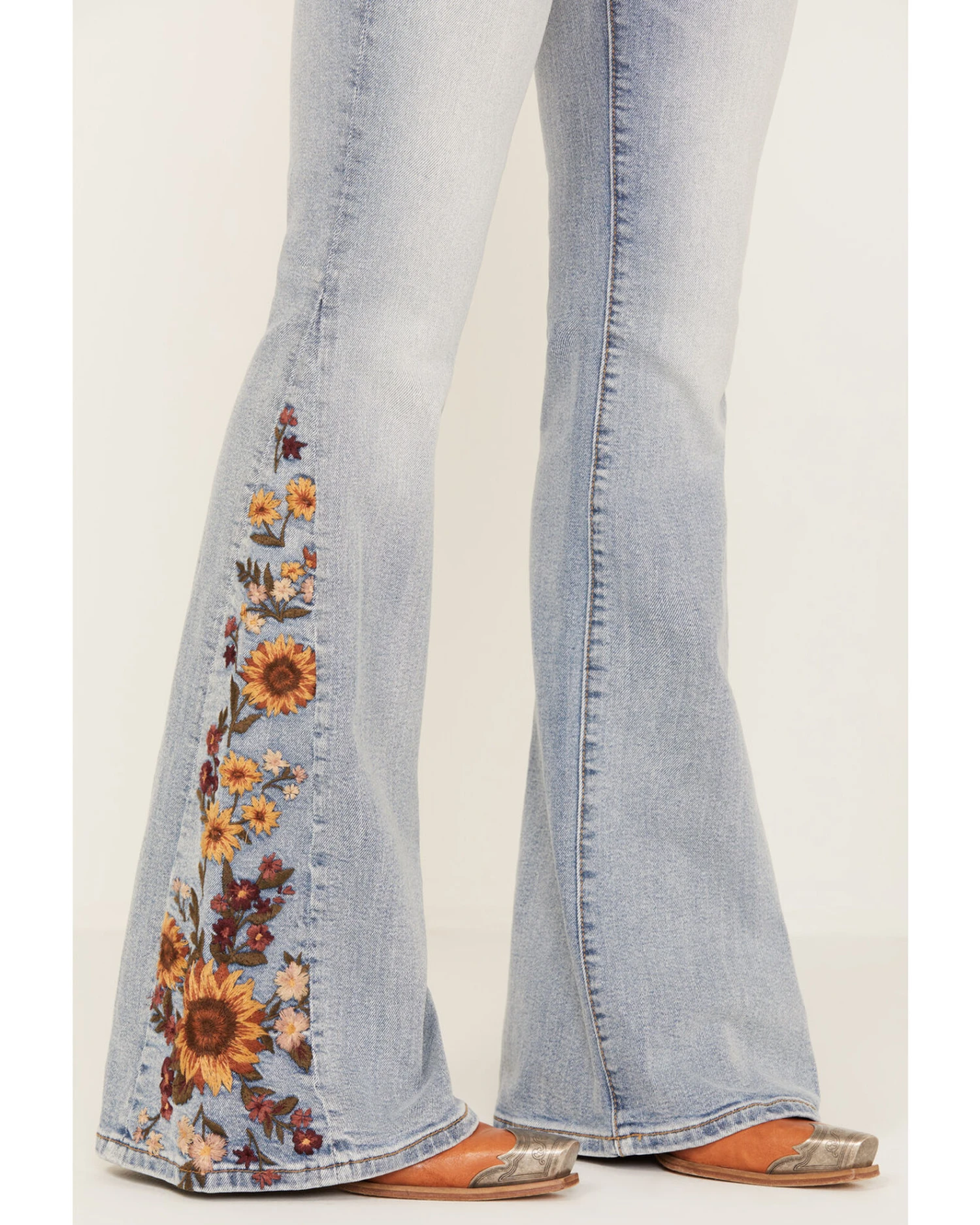 Driftwood Women's Light Wash High Rise Falling Sunflower Flare Jeans 2 Driftwood Women's Light Wash High Rise Falling Sunflower Flare Jeans - Image 2