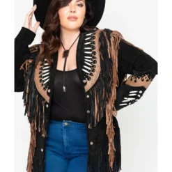 Liberty Wear Black Fringe Leather Jacket - Plus