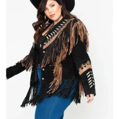 Liberty Wear Black Fringe Leather Jacket - Plus 8 Liberty Wear Black Fringe Leather Jacket - Plus -Default Template 4 225D94 89 P3