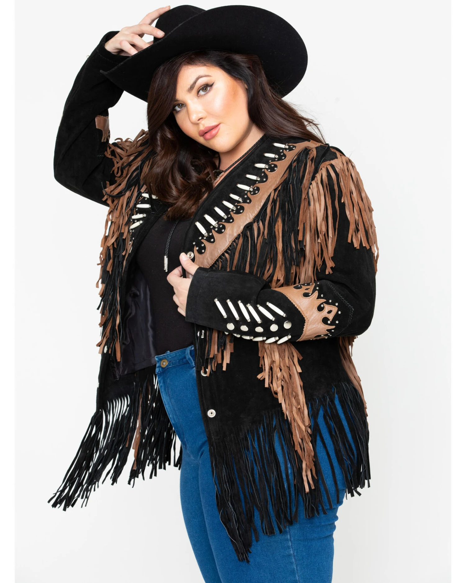 Liberty Wear Black Fringe Leather Jacket - Plus 4 Liberty Wear Black Fringe Leather Jacket - Plus - Image 4