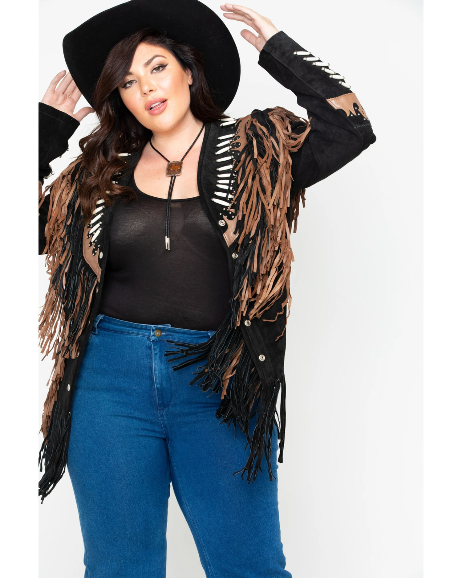 Liberty Wear Black Fringe Leather Jacket - Plus 5 Liberty Wear Black Fringe Leather Jacket - Plus - Image 5